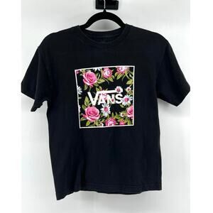 VANS Black Cotton Tee Floral Design Women's Size M